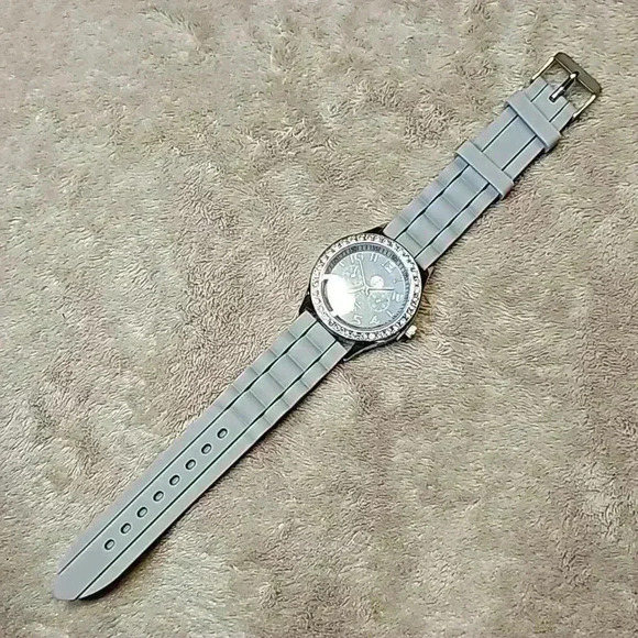 Darice Soft Gray Faux Three Eye Style Watch & Soft Silicone Band With Gem Accent - Picture 4 of 4